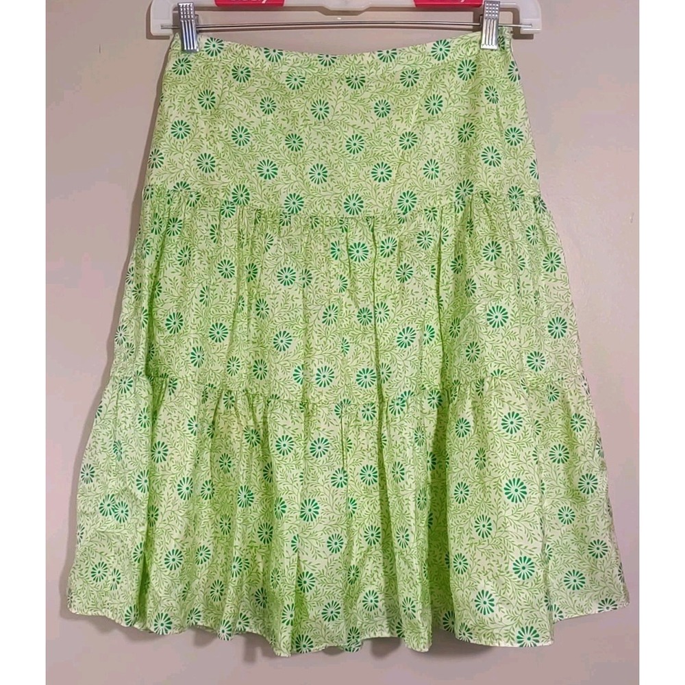 Banana Republic Green Floral Pattern Side Zip‎ Lined Silk Skirt Size 4
